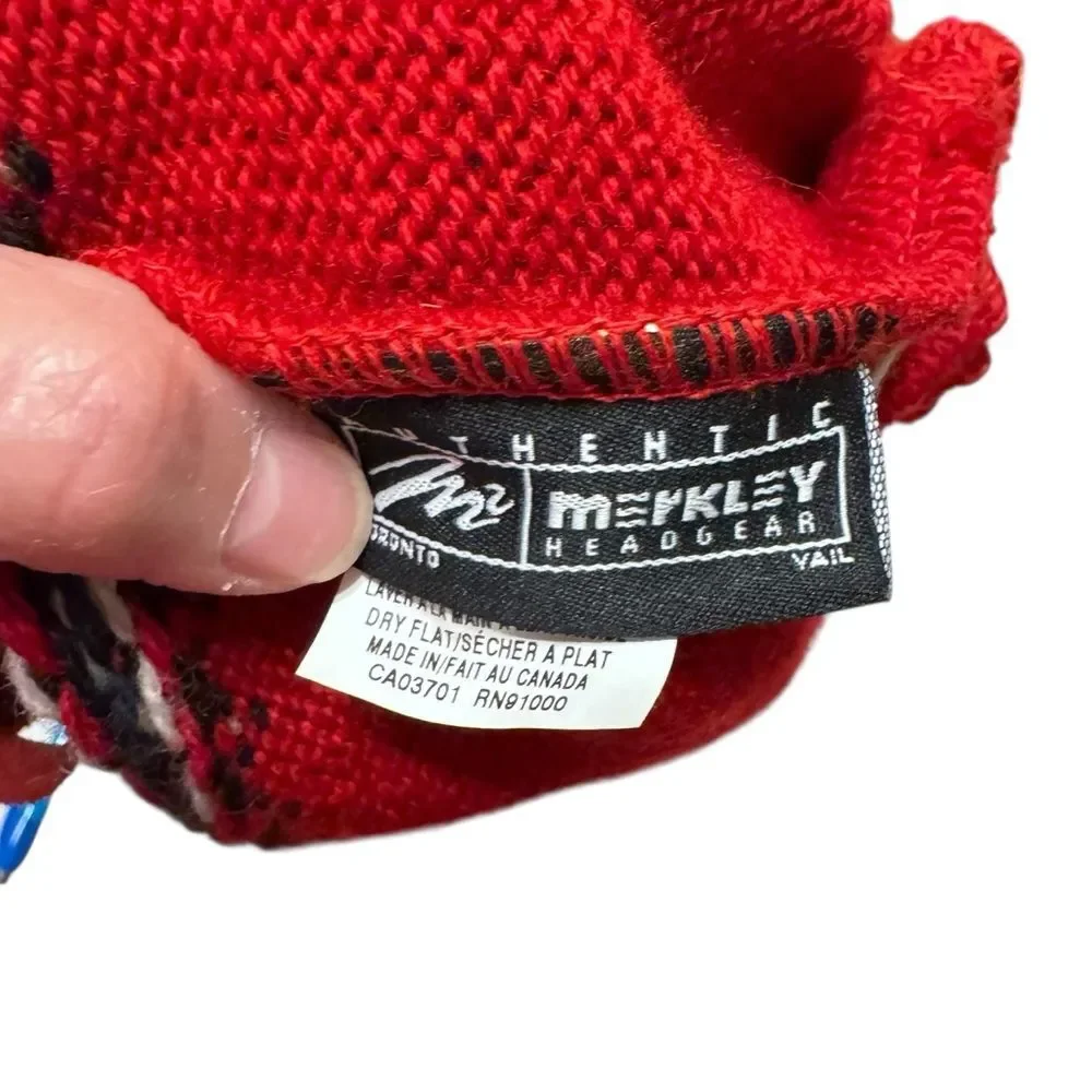 Merkley Red Ski Snowboard Winter Snow Beanie Ear Warmer Cap 100% Wool Canada